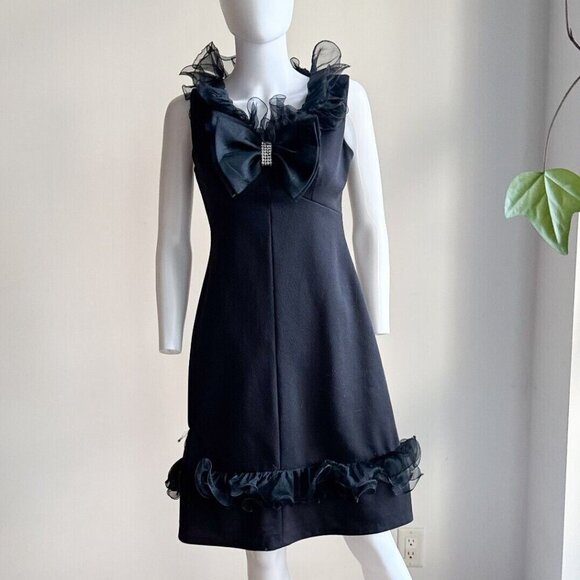 Vintage Black Little Black Dress w Ruffle Detail S - Picture 1 of 8